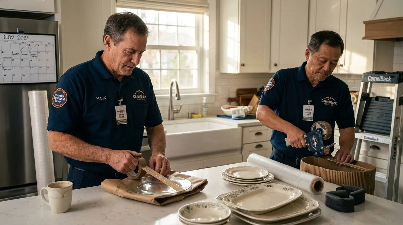 Professional crew packing kitchen dishware in Chapel Hill, NC
